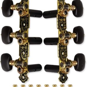 Mr.Power Guitar Tuners Machine Heads 3+3 Set Tuning Keys String Pegs for Classical Guitar (Short Black, Black Button)