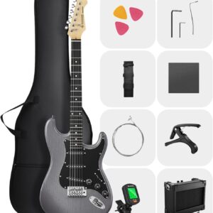 DONNER DST-80 Electric Guitar 39 Beginner Electric Guitar Kit with Amp, Classic SSS Pickup Complete with Gig Bag, Tuner, Capo, Strap, Picks, and Free Online Lessons