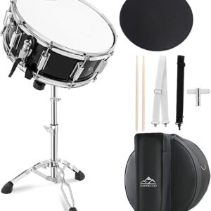 EASTROCK Snare Drum Set 14X5.5 Inches for Student Beginners with Gig Bag, Drumsticks, Stand, Drum Keys, Coated Material Drum Head, Black