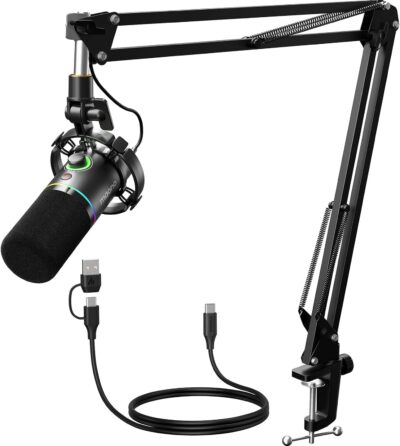 MAONO XLR/USB Dynamic Microphone Kit, RGB Podcast Mic with Software, Mute, Gain Knob, Volume Control, Boom Arm for Streaming, Gaming, Voice-Over, Recording-PD200XS Black MAONO XLR/USB Dynamic Microphone Kit, RGB Podcast Mic with Software, Mute, Gain Knob, Volume Control, Boom Arm for Streaming, Gaming, Voice-Over, Recording-PD200XS Black