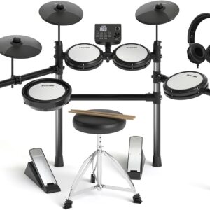 AODSK Electric Drum Set with Quiet Mesh Pads,Electronic Drum for Beginner,USB MIDI,Throne,Headphones,Sticks, Included 15 Kits and 195 Sounds (AED-403-Teenagers Beginners)
