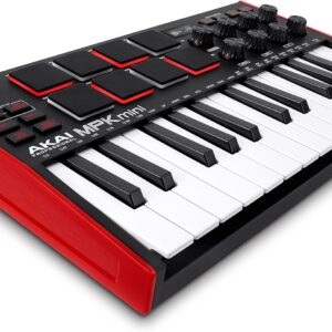 Akai Professional MPK Mini MK3 – 25 Key USB MIDI Keyboard Controller With 8 Backlit Drum Pads, 8 Knobs, Music Production Software and Native Instruments Sound Package (NKS Integration)