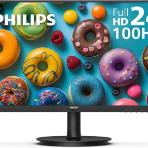 PHILIPS 241V8LB 24 inch Frameless Full HD (1920 x 1080) 100Hz Monitor, VESA, HDMI x1, VGA Port x1, Eye Care, 4 Year Advance Replacement Warranty