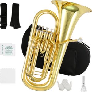 ROWELL Euphonium 4 Valves Bb Brass Lacquer Gold 4 Stainless Steel Pistons Intermediate Advanced Euphonium with Case Gloves and Polishing Cloth ROWELL Euphonium 4 Valves Bb Brass Lacquer Gold 4 Stainless Steel Pistons Intermediate Advanced Euphonium with Case Gloves and Polishing Cloth