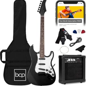 Best Choice Products 39in Full Size Beginner Electric Guitar Starter Kit w/Case, Strap, 10W Amp, Strings, Pick, Tremolo Bar – Jet Black