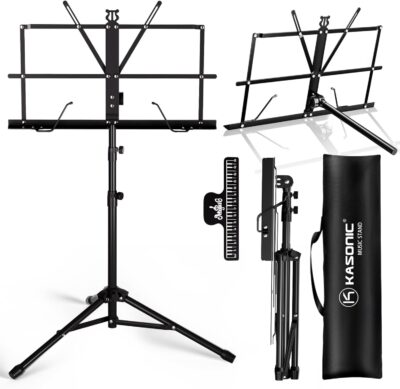 K KASONIC Music Stand, 2 in 1 Dual-Use Folding Sheet Music Stand & Desktop Book Stand, Portable Lightweight with Music Sheet Clip Holder Carrying Bag K KASONIC Music Stand, 2 in 1 Dual-Use Folding Sheet Music Stand & Desktop Book Stand, Portable Lightweight with Music Sheet Clip Holder Carrying Bag