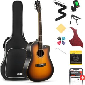 Donner Acoustic Guitar for Beginner Adult Full Size Cutaway Acustica Guitarra Bundle Kit with Free Online Lesson Bag Strap Tuner Capo Pickguard String Pick, Right Hand 41Sunburst, DAG-1CS/DAD-160CS