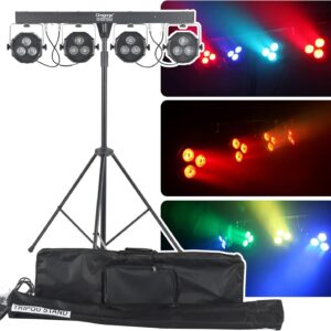 DragonX 4 Gig Bar DJ Lighting Stand  LED Stage RGB Par Lights, Lightweight Professional Strobe Light for Party, Disco Lights, Heavy Duty Tripod, Sound-Activated, Ideal for Band, Church and Concerts