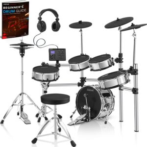 AKLOT Acoustic-Style Electric Drum Set: Independent 16 Wooden Bass Drum and 12 Snare, Triple-Zone Ride Cymbal, Standalone Hi-Hat, Full Mesh Pads, 460 Sounds, USB MIDI, Throne, Sticks (B-CORE543)