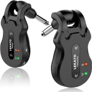 LEKATO Wireless Guitar System 5.8 Wireless Guitar Transmitter Receiver Rechargeable Audio Wireless Transmitter Receiver 4 Channels Transmission Range for Electric Guitar Bass (Black)