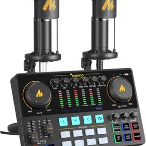 MAONO-MaonoCaster-Podcast Equipment Bundle for 2-includes All-in-one Audio Interface with Premium Mic Preamp, XLR Condenser Microphone, and 3.5MM Mic for Podcast Recording, Streaming, DJ (AME2 Duo)