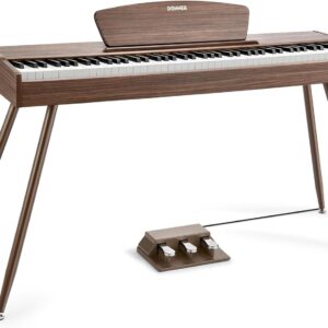 Donner DDP-80 Electric Piano 88 Keys Weighted Piano, Hammer Mechanism II, Home Digital Pianos Full Size Keyboard with Stand, Triple Pedal, USB MIDI and Headphone Jack, Walnut Wood Colour