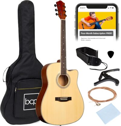Best Choice Products 41in Beginner Acoustic Guitar Full Size All Wood Cutaway Guitar Starter Set w/Case, Strap, Capo, Strings, Picks - Natural