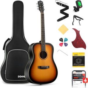 Donner Acoustic Guitar for Beginner Adult Full Size Dreadnought Acustica Guitarra Bundle Kit with Free Online Lesson Bag Strap Tuner Capo Pickguard Pick, Right Hand 41 Inch Sunburst, DAG-1S/DAD-160S
