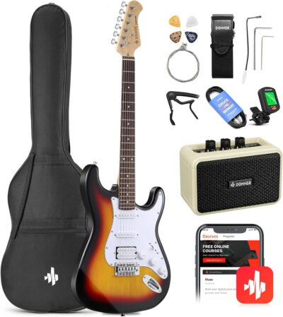 Donner DST-100S 39 Inch Full Size Electric Guitar Kit Solid Body Sunburst, Beginner Starter, with Amplifier, Bag, Capo, Strap, String, Tuner, Cable, Picks Donner DST-100S 39 Inch Full Size Electric Guitar Kit Solid Body Sunburst, Beginner Starter, with Amplifier, Bag, Capo, Strap, String, Tuner, Cable, Picks