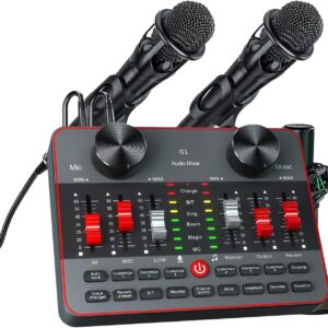 Podcast Equipment Bundle for 2 Mic Tiktok Video Content Creator Kit, Audio Interface DJ Mixer Sound Card/Board Condenser Microphone for Studio Smartphone/PC/Laptop Broadcast Recording/Live Stream