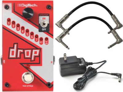 Digitech DROP Compact Polyphonic Drop Tune Pitch Shift Pedal with Momentary Latch Switching and True Bypass with Electronic Power Supply and Patch Pedal Cable Digitech DROP Compact Polyphonic Drop Tune Pitch Shift Pedal with Momentary Latch Switching and True Bypass with Electronic Power Supply and Patch Pedal Cable