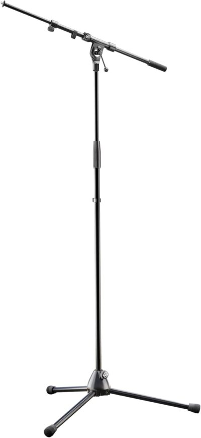 K&M Knig & Meyer 21090.500.55 Tripod Microphone Stand - Adjustable Telescoping 2-Piece Boom Arm - Professional Grade - Heavy Duty with Folding Leg Base - German Made Black