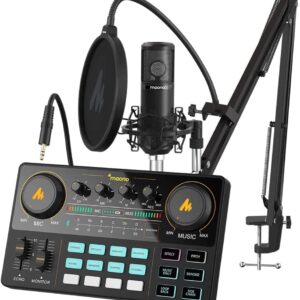 MAONO Podcast Equipment Bundle Audio mixer All-in-One Podcast Production Studio with 3.5mm Microphone for Live Streaming, Podcast Recording, PC, Smartphone, DJ MaonoCaster Lite (AU-AM200-S6 Black)