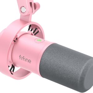 FIFINE XLR/USB Dynamic Microphone, Studio XLR Vocal Podcast Microphone for Recording, USB Streaming Mic with Mute Button, Gain Knob, Headphones Monitoring for Voice-Over, Video-Amplitank K688 Pink