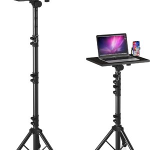 Projector Stand Tripod, Laptop Tripod Stand Adjustable Height from 23.5 to 63.5 inches with Gooseneck Phone Holder, Laptop Floor Stand for Office, Home, Stage, Studio, DJ Racks Holder Mount