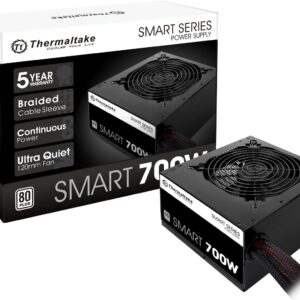 Thermaltake Smart 700W 80+ White Certified PSU, Continuous Power with 120mm Ultra Quiet Fan, ATX 12V V2.3/EPS 12V Active PFC Power Supply PS-SPD-0700NPCWUS-W