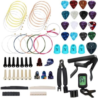 NERECNDENS 66PCS Guitar Accessories Kit, Acoustic Changing Tool, Including Guitar Acoustic Strings, Picks, Capo, String Winder&Cutter, Tuner, Bones, for Players and Beginners NERECNDENS 66PCS Guitar Accessories Kit, Acoustic Changing Tool, Including Guitar Acoustic Strings, Picks, Capo, String Winder&Cutter, Tuner, Bones, for Players and Beginners