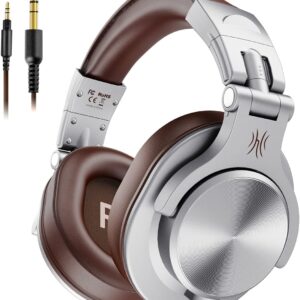 OneOdio A71 Hi-Res Studio Recording Headphones – Wired Over Ear Headphones with SharePort, Monitoring Mixing Foldable Headset with Stereo Sound, 3.5/6.35MM Jack for PC Computer DJ Guitar-Silver