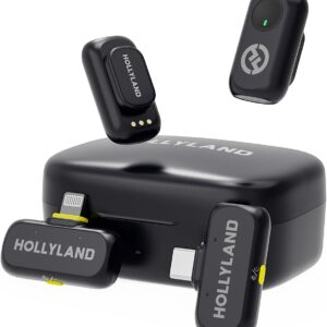 Hollyland Lark A1 Wireless Mini Microphone for iPhone & Android, 48kHz/24-bit, 3-Level Intelligent Noise Cancel, Microphone for YouTube, Podcast, Vlogging (Black, 2TX + 2RX + Charging Case)