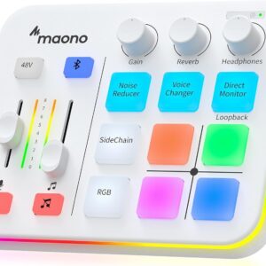 MAONO Gaming Audio Mixer, Audio Interface with Pro-preamp, RGB, Bluetooth, 48V Phantom Power for Live Streaming, Podcasting, Content Create, Gaming MaonoCaster G1 NEO (White)