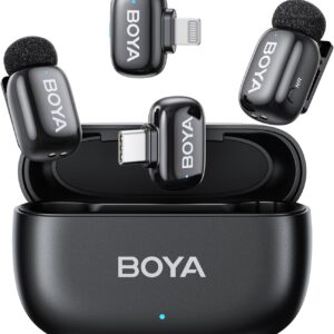 BOYA mini Wireless Microphone for iPhone/Android/PC/Tablets with USB C/Lightning Plug, MFi Certified, Noise Reduction, AI Voice Changer, 30H Battery Life with Charging Case for Video Recording Podcast