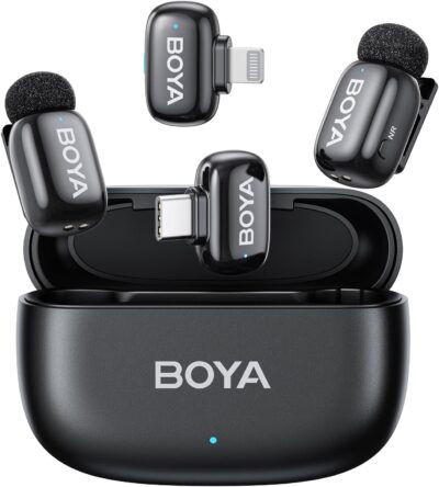 BOYA mini Wireless Microphone for iPhone/Android/PC/Tablets with USB C/Lightning Plug, MFi Certified, Noise Reduction, AI Voice Changer, 30H Battery Life with Charging Case for Video Recording Podcast