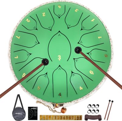 Steel Tongue Drum 15 Notes 13 Inches Steel Drum with Drum Bag, Music Book, Playing Tools | For Meditation, Yoga, Prenatal Music Education