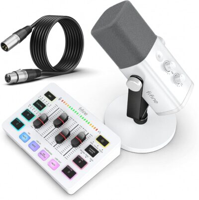 FIFINE Gaming Equipment Bundle, XLR/USB Streaming Dynamic Microphone with Audio Mixer Set, Podcast Recording Mic with Gain Knob, PC Mixer with Slider Fader Kit for Video, Game Voice-Ampligame KS5W FIFINE Gaming Equipment Bundle, XLR/USB Streaming Dynamic Microphone with Audio Mixer Set, Podcast Recording Mic with Gain Knob, PC Mixer with Slider Fader Kit for Video, Game Voice-Ampligame KS5W