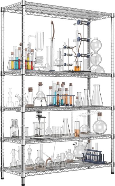 IZEUK 4250 LBS Garage Shelving Wide Storage Shelves 5 Tier Metal Shelves Heavy Duty Adjustable Utility Shelf Rack Chrome 17.7" D x 59.1" W x 70.4" H IZEUK 4250 LBS Garage Shelving Wide Storage Shelves 5 Tier Metal Shelves Heavy Duty Adjustable Utility Shelf Rack Chrome 17.7" D x 59.1" W x 70.4" H