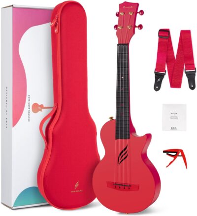 Enya Nova U 23" Concert UkuleleCarbon Fiber Travel UkuleleWith Beginner Kit includes Online Lessons, Case, Strap, Capo and Strings (Red)
