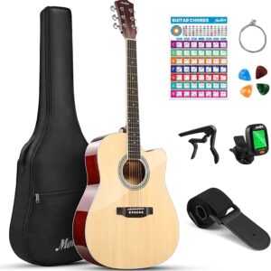 Moukey 41″ Acoustic Guitar for Beginners Adults 4/4 Guitarra Acustica with Chord Poster, Gig Bag, Tuner,Steel Strings, Capo, Strap, Natural