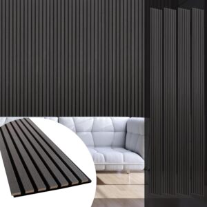 Yuzzy Wood Panels for Wall and Ceiling – 108 x 11 Inch Wood Slat Acoustic Panels 4 PCS – Modern Sound Absorbing Wall Panels for Interior Wall Decor for Home, Office, Studio – Rustic Black Oak