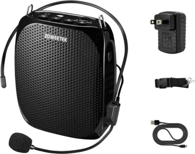 ZOWEETEK ZW-Z258 Portable Rechargeable Mini Voice Amplifier for Teachers with Wired Microphone Headset and Waistband,Supports MP3 Format Audio for Speech, Class, Training,Tour Guide,Power Amplifiers