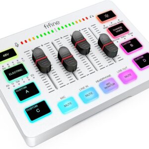 FIFINE Audio Mixer, Gaming Streaming PC Mixer with Slider Fader, XLR Microphone Interface, Monitoring, for Video/Game Voice/Podcast Recording-AmpliGame SC3W