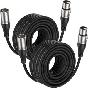EBXYA XLR Cable 50ft 2 Packs – Premium Balanced Microphone Cable with 3-Pin XLR Male to Female Mic Speaker Cable, Black