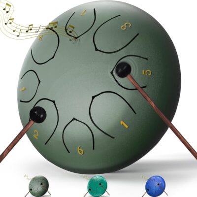 Rain Drum for Outside Garden, 6 Inches 8 Notes Steel Tongue Chakra Drums, Waterproof Meditation Rain Chime, Musical Instruments for Adult Gift with Bag, Music Book, Drum Mallets (Green) Rain Drum for Outside Garden, 6 Inches 8 Notes Steel Tongue Chakra Drums, Waterproof Meditation Rain Chime, Musical Instruments for Adult Gift with Bag, Music Book, Drum Mallets (Green)