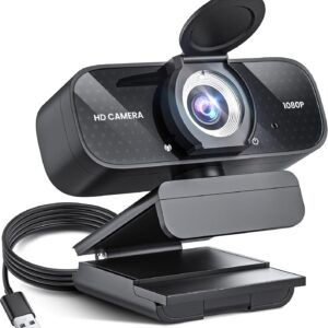 1080P Full HD Webcam with Privacy Cover, Wide Angle Lens, Active Light Correction, Plug and Play USB Webcam for PC, Desktop, Laptop