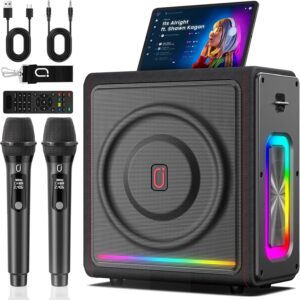 Karaoke Machine with 2 Wireless Mics | Bluetooth 5.3 Speaker with Bass/Treble/Echo Adjustment & Auto Pitch Correction | PA System with RGB Lights, Supports TV/TF Card/USB/AUX/Live for Home Parties Karaoke Machine with 2 Wireless Mics | Bluetooth 5.3 Speaker with Bass/Treble/Echo Adjustment & Auto Pitch Correction | PA System with RGB Lights, Supports TV/TF Card/USB/AUX/Live for Home Parties