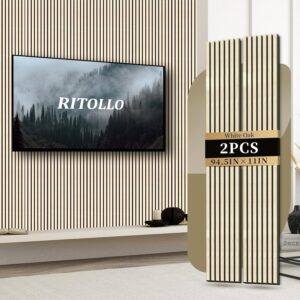 Wood Slat Panels for Wall 2-Piece 94.5″11″ Acoustic Panels for Interior Wall Decor 3D Fluted Sound Absorbing Panel – Natural Oak
