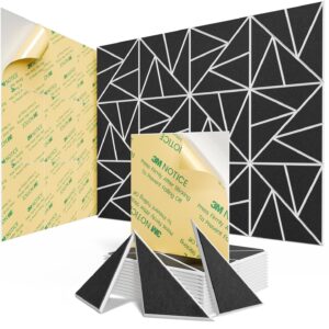 12 pack Acoustic Panels With Self-Adhesive, 12″X 12″X 0.4″Sound Proof Foam Panels, Sound Panels High Density, Soundproof Wall Panels for Home Studio Office- WhiteBase + BlackFace V1