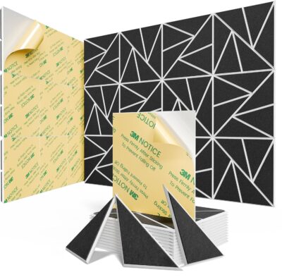 12 pack Acoustic Panels With Self-Adhesive, 12"X 12"X 0.4"Sound Proof Foam Panels, Sound Panels High Density, Soundproof Wall Panels for Home Studio Office- WhiteBase + BlackFace V1