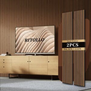 Wood Panels for Wall 94.5″11″ Acoustic Panels for Interior Wall Decor, 3D Wood Slat Fluted Sound Absorbing Panel – Walnut 2 Pack