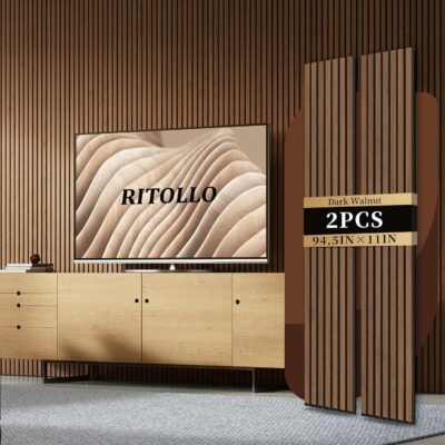 Wood Panels for Wall 94.5"11" Acoustic Panels for Interior Wall Decor, 3D Wood Slat Fluted Sound Absorbing Panel - Walnut 2 Pack