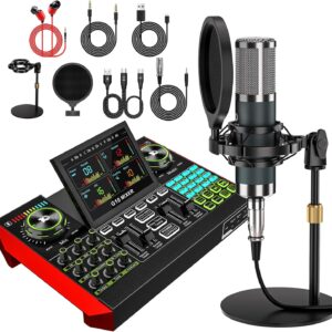 G10 podcast equipment bundled with audio mixer integrated podcast production studio, equipped with P15 microphone, used for live streaming, podcast recording PC,YouTube Recording